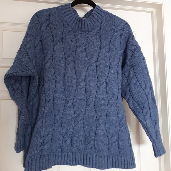 Lands End Cable Knit Sweater - Blue - Size XL/P - Cotton/Wool Blend - Picture 1 of 2